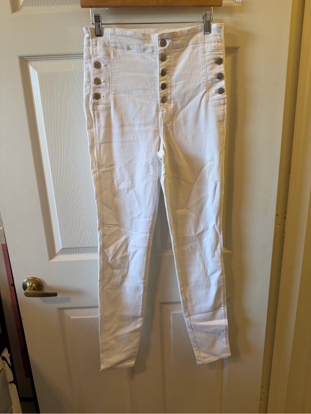 J Brand White Skinny Button-Front Jeans